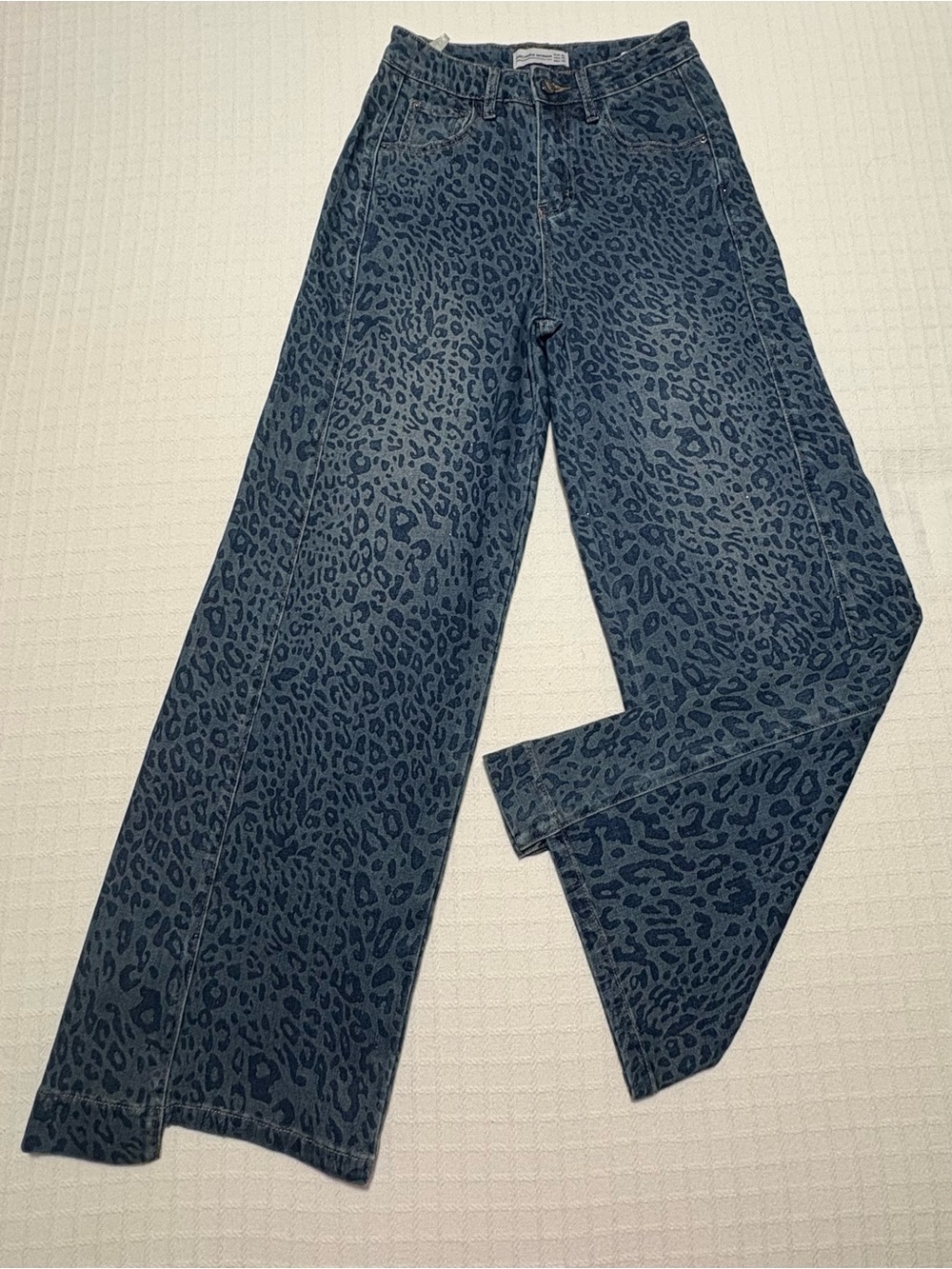 High-Rise Wide Leg Jeans in Navy Leopard Print